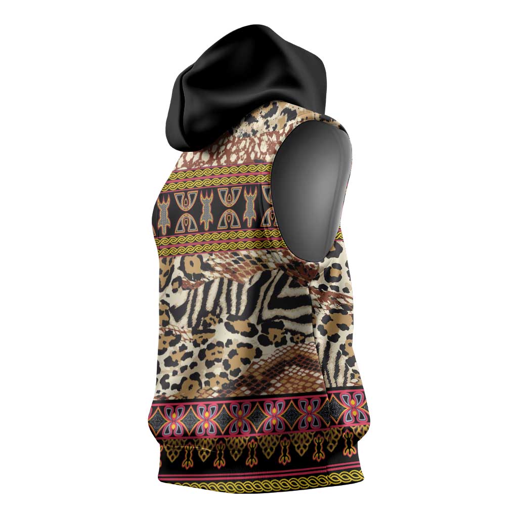 Cameroon Toghu Sleeveless Hoodie Wild Animal Skins Seamless Pattern