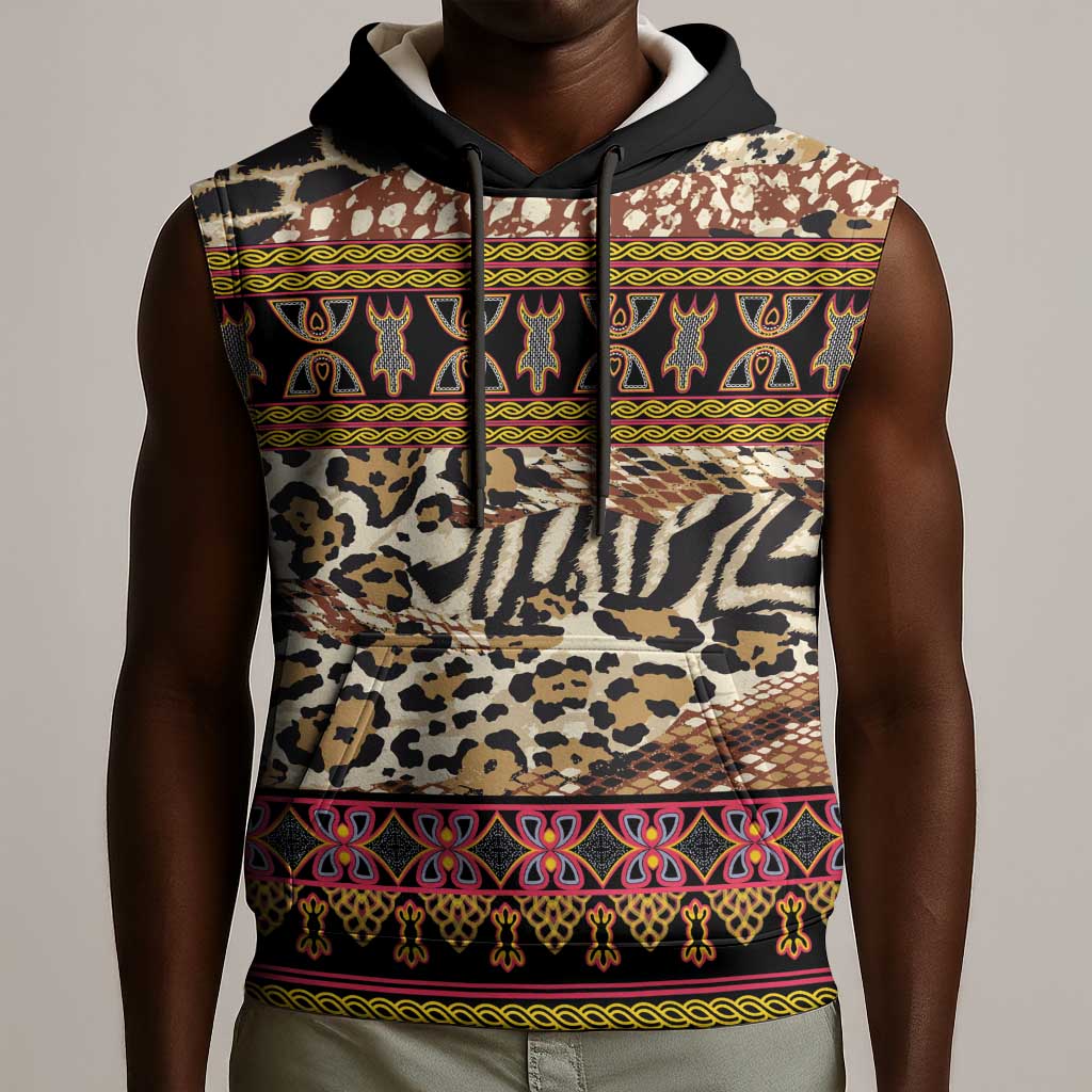 Cameroon Toghu Sleeveless Hoodie Wild Animal Skins Seamless Pattern