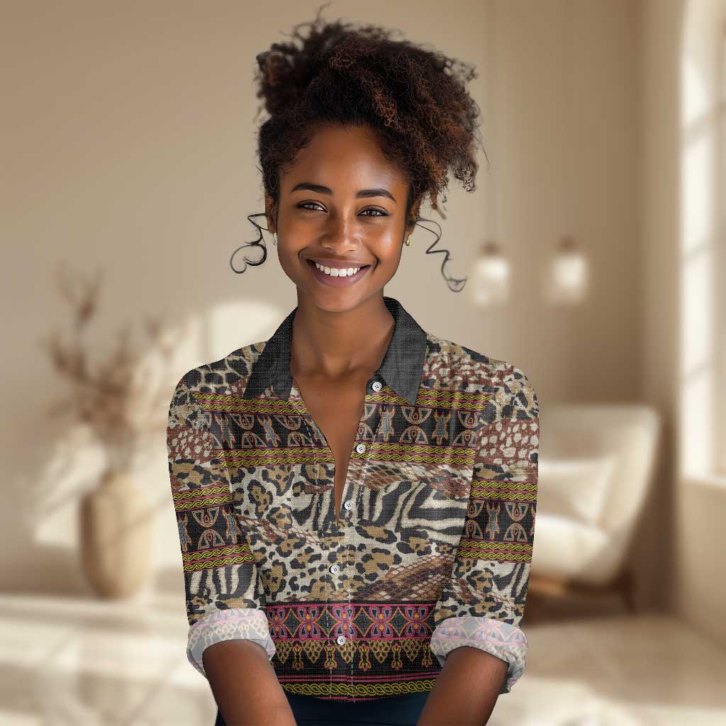 Cameroon Toghu Women Casual Shirt Wild Animal Skins Seamless Pattern
