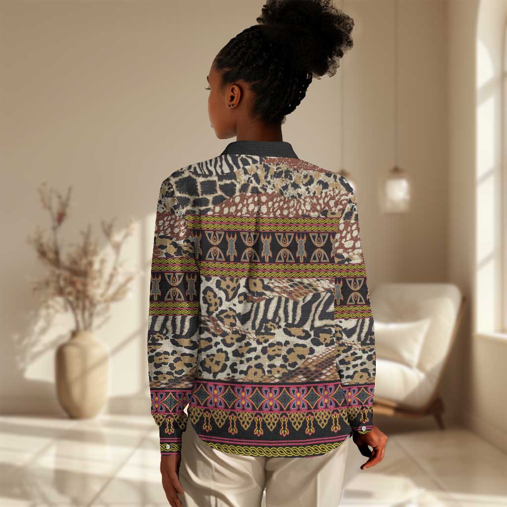 Cameroon Toghu Women Casual Shirt Wild Animal Skins Seamless Pattern