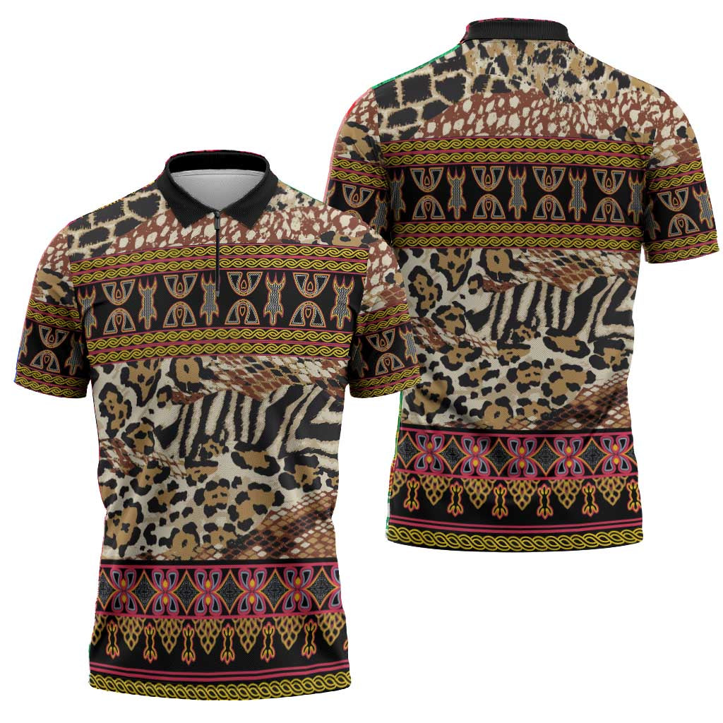 Cameroon Toghu Zipper Polo Shirt Wild Animal Skins Seamless Pattern