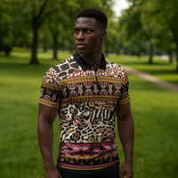 Cameroon Toghu Zipper Polo Shirt Wild Animal Skins Seamless Pattern