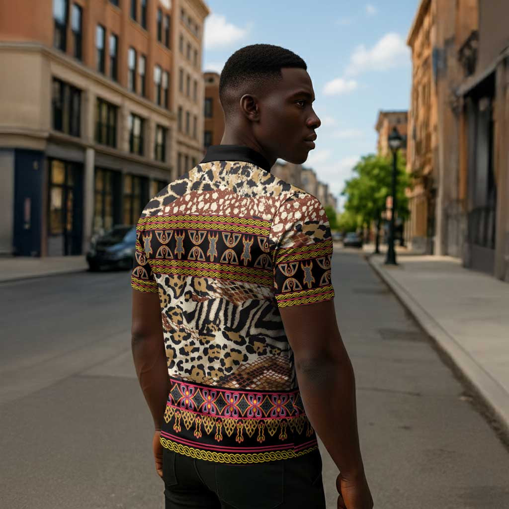 Cameroon Toghu Zipper Polo Shirt Wild Animal Skins Seamless Pattern