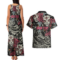 Personalized Japanese Kitsune Mask Couples Matching Tank Maxi Dress and Hawaiian Shirt With Polynesian Arty Style LT9 - Wonder Print Shop