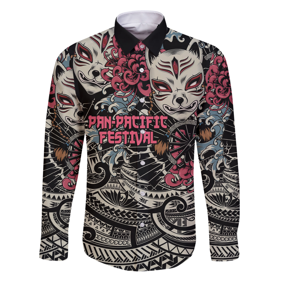 Personalized Japanese Kitsune Mask Family Matching Puletasi and Hawaiian Shirt With Polynesian Arty Style - Wonder Print Shop