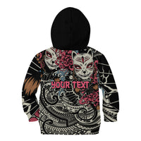 Personalized Japanese Kitsune Mask Kid Hoodie With Polynesian Arty Style - Wonder Print Shop