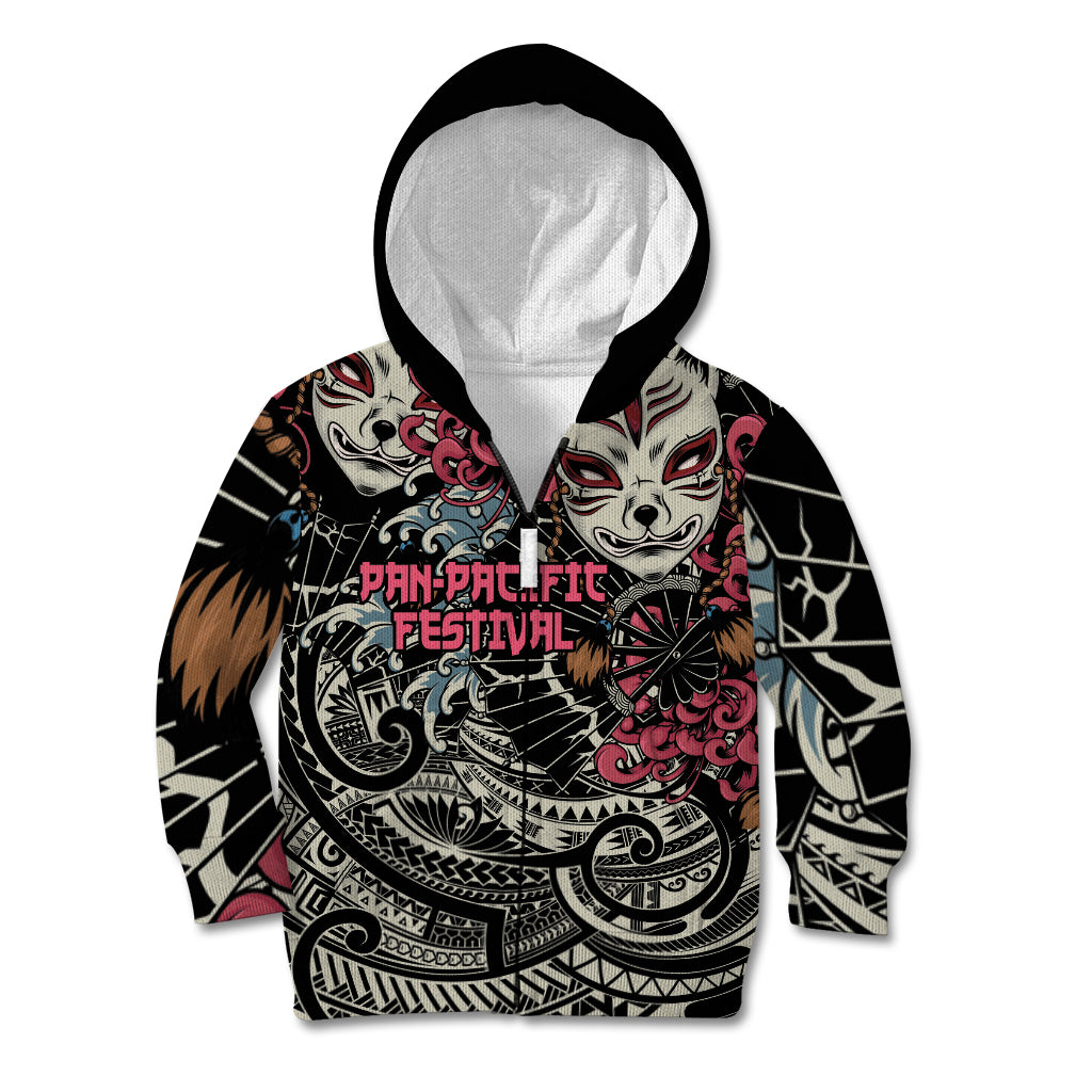 Personalized Japanese Kitsune Mask Kid Hoodie With Polynesian Arty Style - Wonder Print Shop
