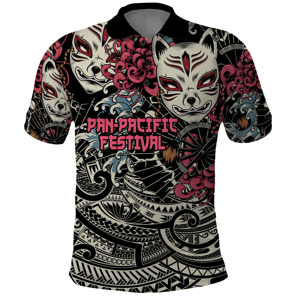 Personalized Japanese Kitsune Mask Polo Shirt With Polynesian Arty Style