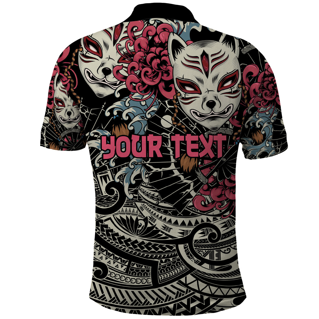 Personalized Japanese Kitsune Mask Polo Shirt With Polynesian Arty Style - Wonder Print Shop