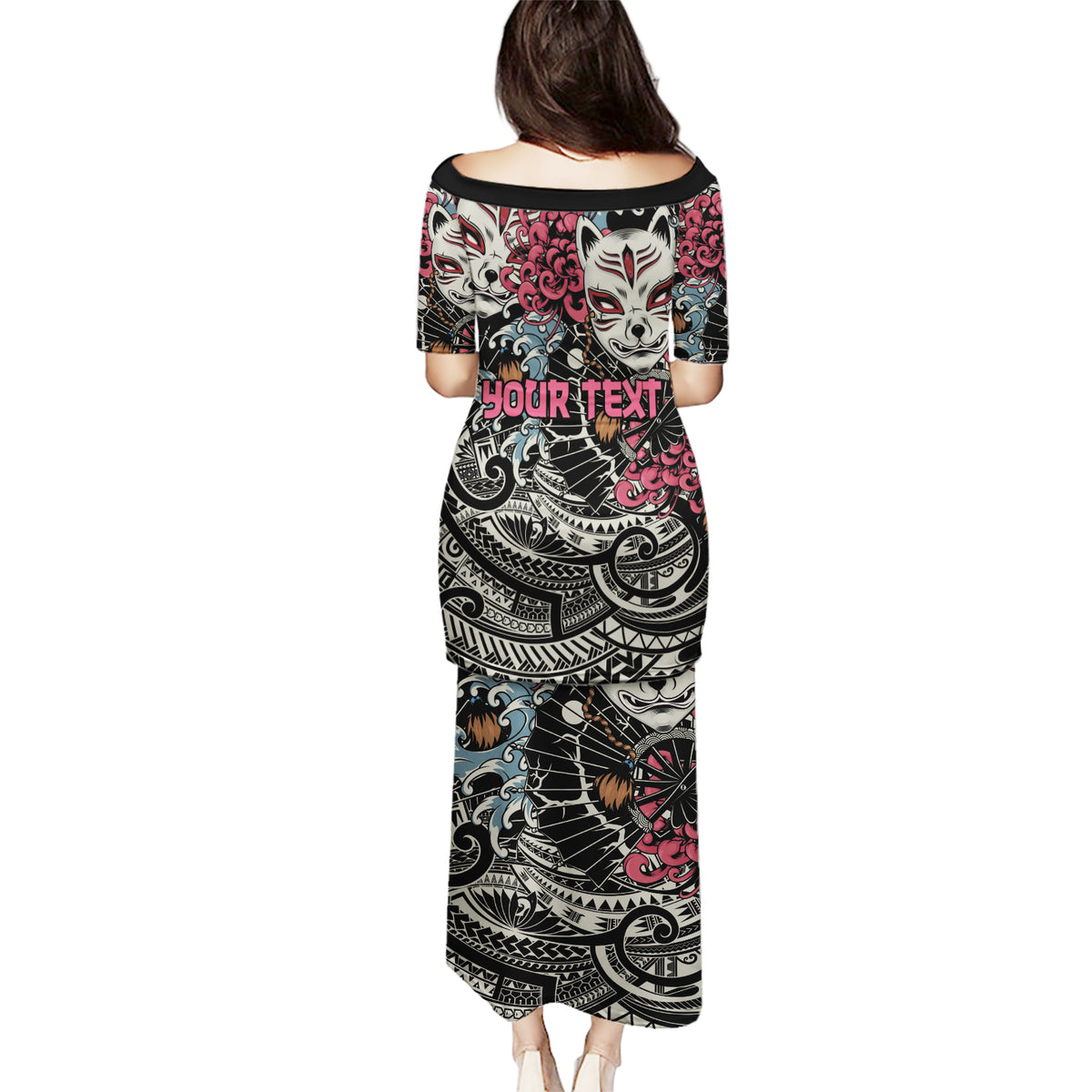 Personalized Japanese Kitsune Mask Puletasi With Polynesian Arty Style - Wonder Print Shop