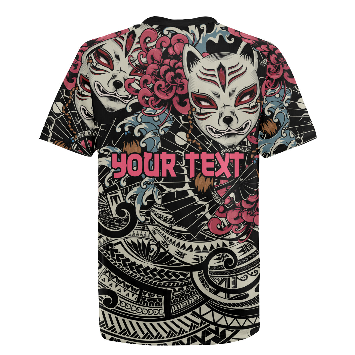 Personalized Japanese Kitsune Mask Rugby Jersey With Polynesian Arty Style - Wonder Print Shop