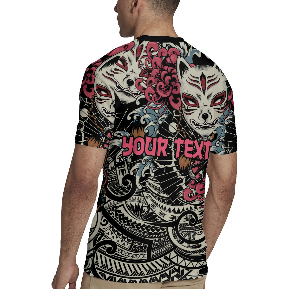 Personalized Japanese Kitsune Mask Rugby Jersey With Polynesian Arty Style - Wonder Print Shop