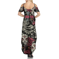 Personalized Japanese Kitsune Mask Summer Maxi Dress With Polynesian Arty Style - Wonder Print Shop