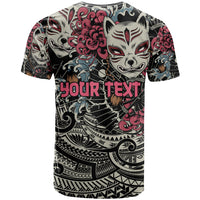 Personalized Japanese Kitsune Mask T Shirt With Polynesian Arty Style - Wonder Print Shop