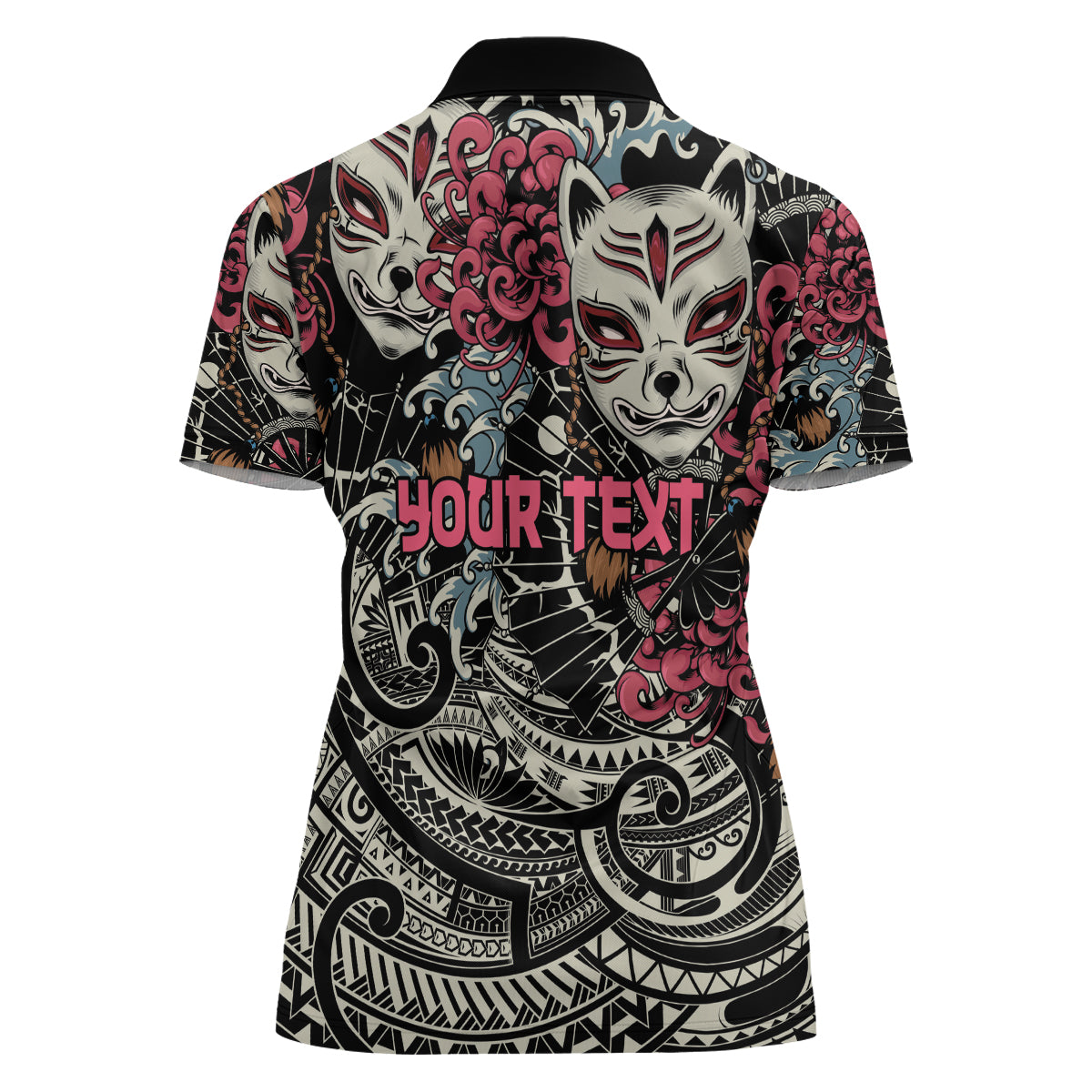 Personalized Japanese Kitsune Mask Women Polo Shirt With Polynesian Arty Style - Wonder Print Shop