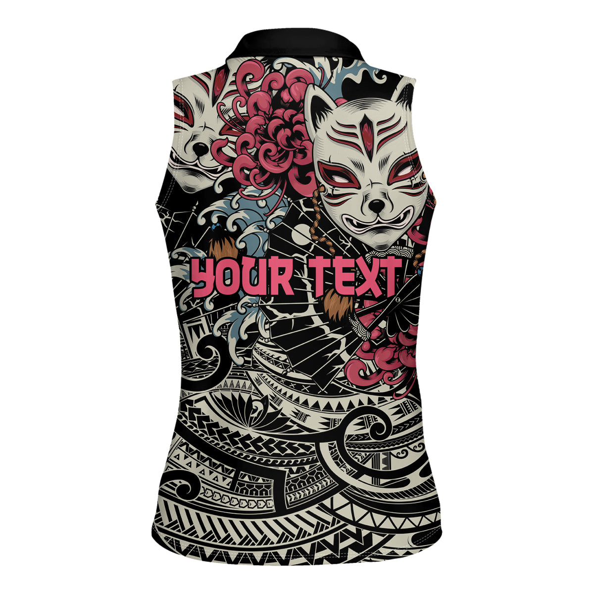 Personalized Japanese Kitsune Mask Women Sleeveless Polo Shirt With Polynesian Arty Style - Wonder Print Shop