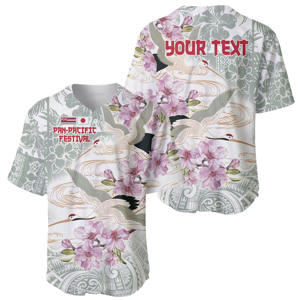 Personalized Japanese Shirasagi Bird Baseball Jersey Sakura and Hibiscus Polynesian Pattern LT9 - Wonder Print Shop
