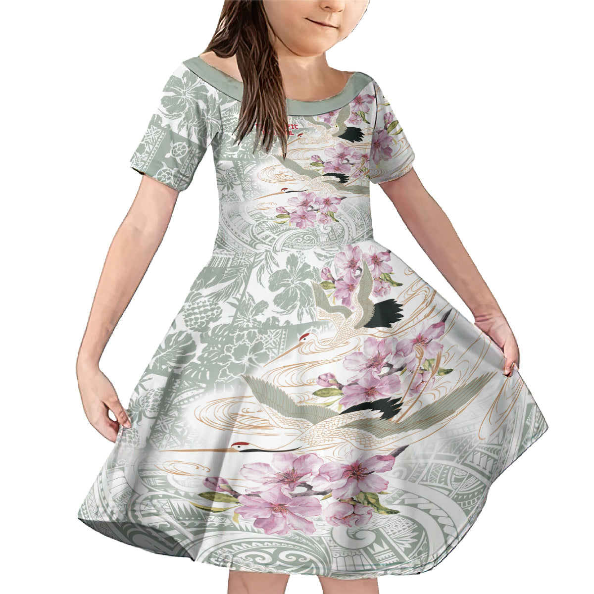 Personalized Japanese Shirasagi Bird Family Matching Mermaid Dress and Hawaiian Shirt Sakura and Hibiscus Polynesian Pattern LT9 - Wonder Print Shop