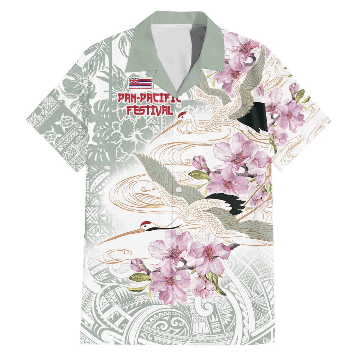 Personalized Japanese Shirasagi Bird Family Matching Mermaid Dress and Hawaiian Shirt Sakura and Hibiscus Polynesian Pattern LT9 - Wonder Print Shop