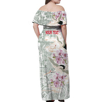 Personalized Japanese Shirasagi Bird Family Matching Off Shoulder Maxi Dress and Hawaiian Shirt Sakura and Hibiscus Polynesian Pattern LT9 - Wonder Print Shop