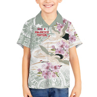 Personalized Japanese Shirasagi Bird Family Matching Off Shoulder Maxi Dress and Hawaiian Shirt Sakura and Hibiscus Polynesian Pattern LT9 - Wonder Print Shop