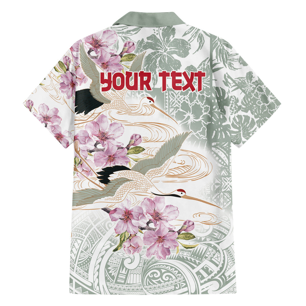 Personalized Japanese Shirasagi Bird Family Matching Off Shoulder Short Dress and Hawaiian Shirt Sakura and Hibiscus Polynesian Pattern LT9 - Wonder Print Shop