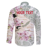 Personalized Japanese Shirasagi Bird Family Matching Short Sleeve Bodycon Dress and Hawaiian Shirt Sakura and Hibiscus Polynesian Pattern - Wonder Print Shop