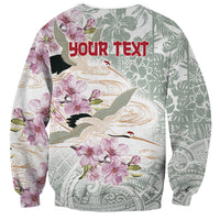 Personalized Japanese Shirasagi Bird Sweatshirt Sakura and Hibiscus Polynesian Pattern - Wonder Print Shop