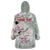 Personalized Japanese Shirasagi Bird Wearable Blanket Hoodie Sakura and Hibiscus Polynesian Pattern