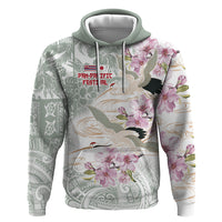 Personalized Japanese Shirasagi Bird Zip Hoodie Sakura and Hibiscus Polynesian Pattern - Wonder Print Shop