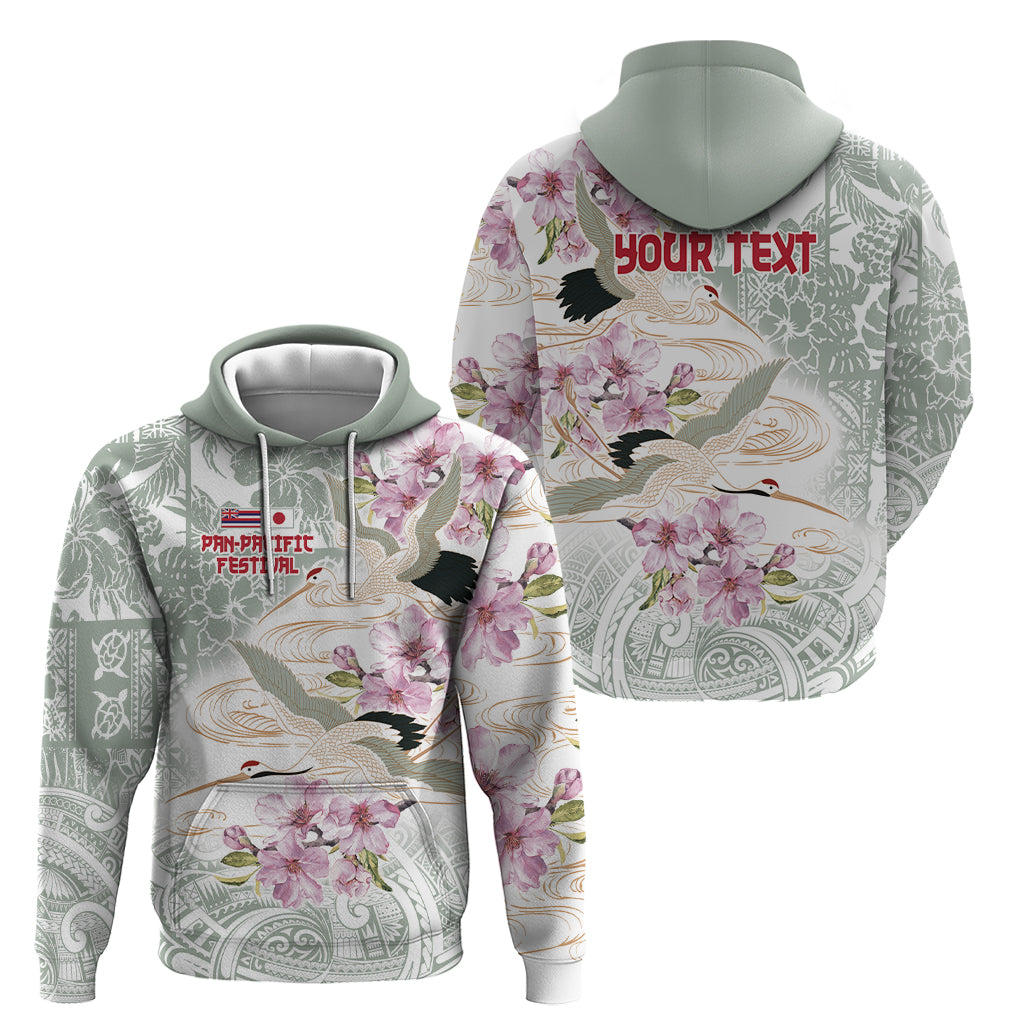 Personalized Japanese Shirasagi Bird Zip Hoodie Sakura and Hibiscus Polynesian Pattern - Wonder Print Shop