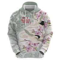 Personalized Japanese Shirasagi Bird Zip Hoodie Sakura and Hibiscus Polynesian Pattern - Wonder Print Shop