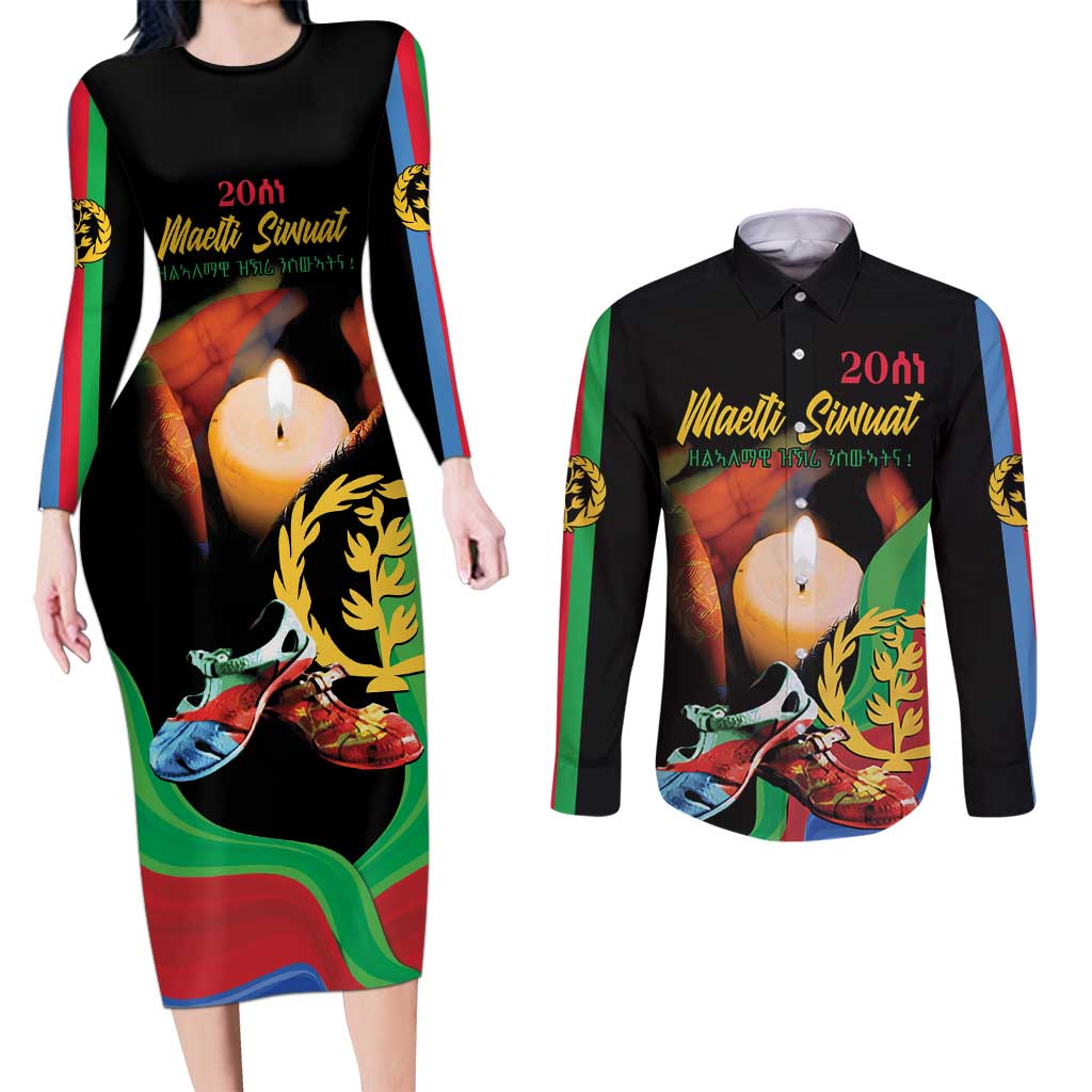 Personalized Eritrea Maelti Siwuat Couples Matching Long Sleeve Bodycon Dress and Long Sleeve Button Shirt Shida Shoes Glory To Our Martyrs Eritrea LT9 - Wonder Print Shop