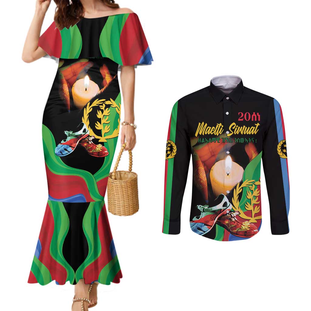 Personalized Eritrea Maelti Siwuat Couples Matching Mermaid Dress and Long Sleeve Button Shirt Shida Shoes Glory To Our Martyrs Eritrea