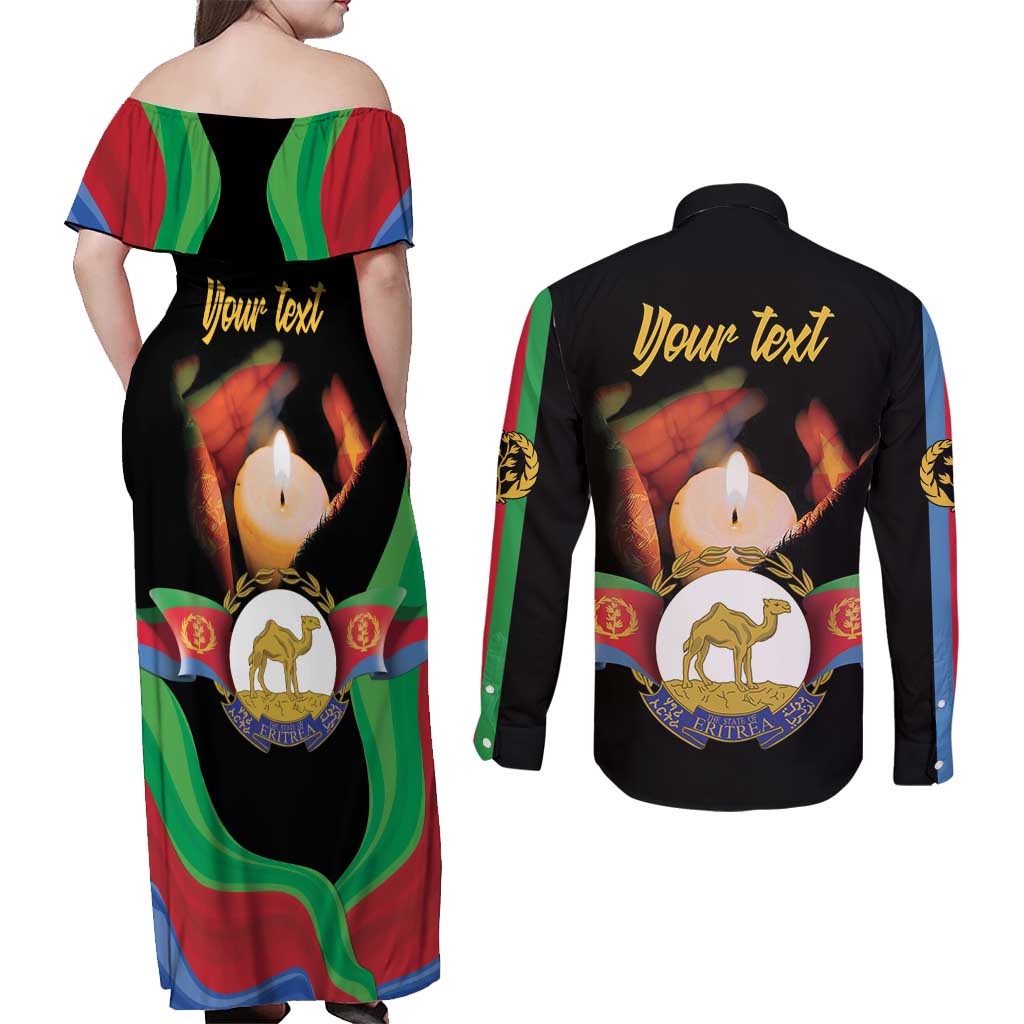 Personalized Eritrea Maelti Siwuat Couples Matching Off Shoulder Maxi Dress and Long Sleeve Button Shirt Shida Shoes Glory To Our Martyrs Eritrea LT9 - Wonder Print Shop