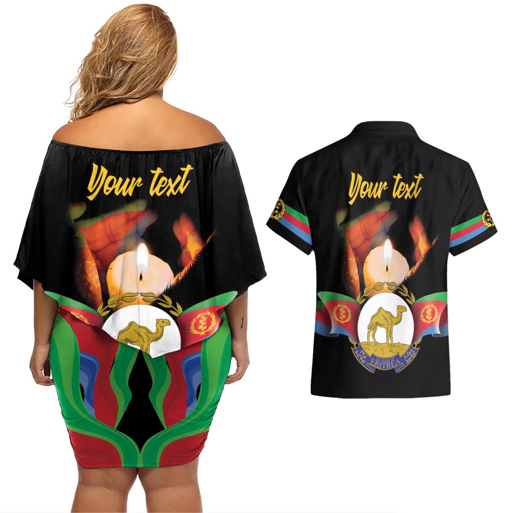 Personalized Eritrea Maelti Siwuat Couples Matching Off Shoulder Short Dress and Hawaiian Shirt Shida Shoes Glory To Our Martyrs Eritrea LT9 - Wonder Print Shop