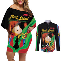 Personalized Eritrea Maelti Siwuat Couples Matching Off Shoulder Short Dress and Long Sleeve Button Shirt Shida Shoes Glory To Our Martyrs Eritrea LT9 - Wonder Print Shop