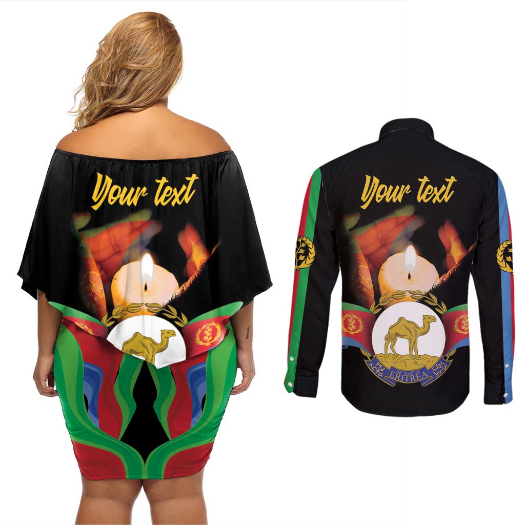 Personalized Eritrea Maelti Siwuat Couples Matching Off Shoulder Short Dress and Long Sleeve Button Shirt Shida Shoes Glory To Our Martyrs Eritrea LT9 - Wonder Print Shop