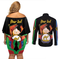 Personalized Eritrea Maelti Siwuat Couples Matching Off Shoulder Short Dress and Long Sleeve Button Shirt Shida Shoes Glory To Our Martyrs Eritrea LT9 - Wonder Print Shop