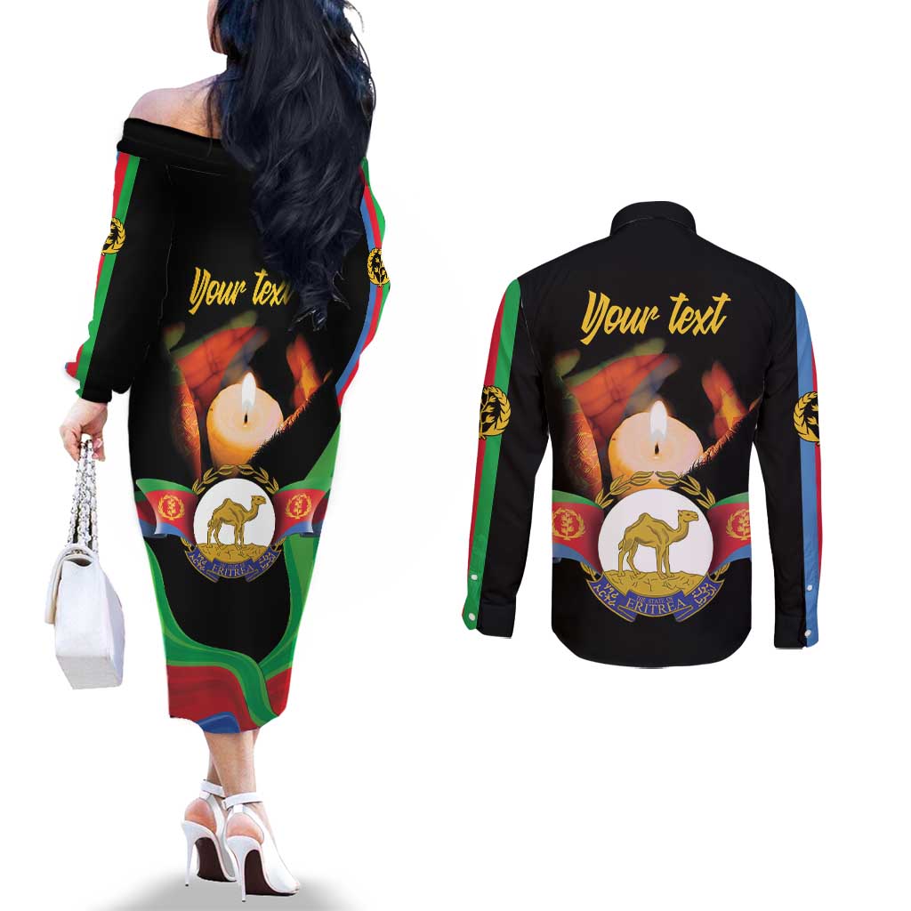Personalized Eritrea Maelti Siwuat Couples Matching Off The Shoulder Long Sleeve Dress and Long Sleeve Button Shirt Shida Shoes Glory To Our Martyrs Eritrea
