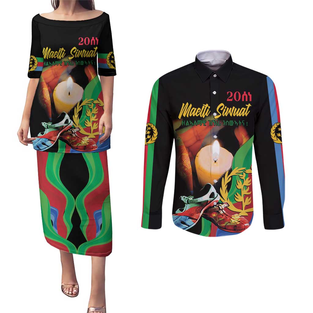 Personalized Eritrea Maelti Siwuat Couples Matching Puletasi and Long Sleeve Button Shirt Shida Shoes Glory To Our Martyrs Eritrea LT9 - Wonder Print Shop