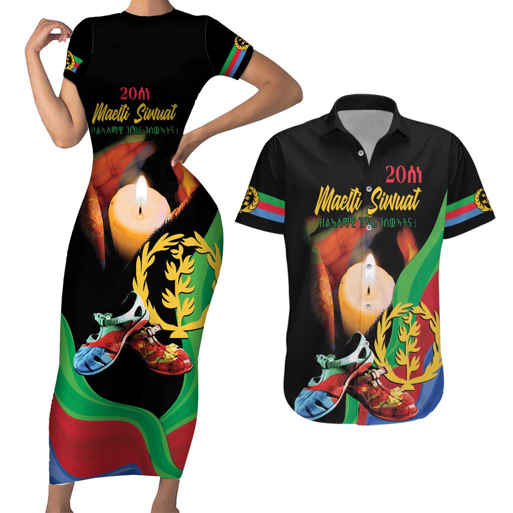 Personalized Eritrea Maelti Siwuat Couples Matching Short Sleeve Bodycon Dress and Hawaiian Shirt Shida Shoes Glory To Our Martyrs Eritrea LT9 - Wonder Print Shop