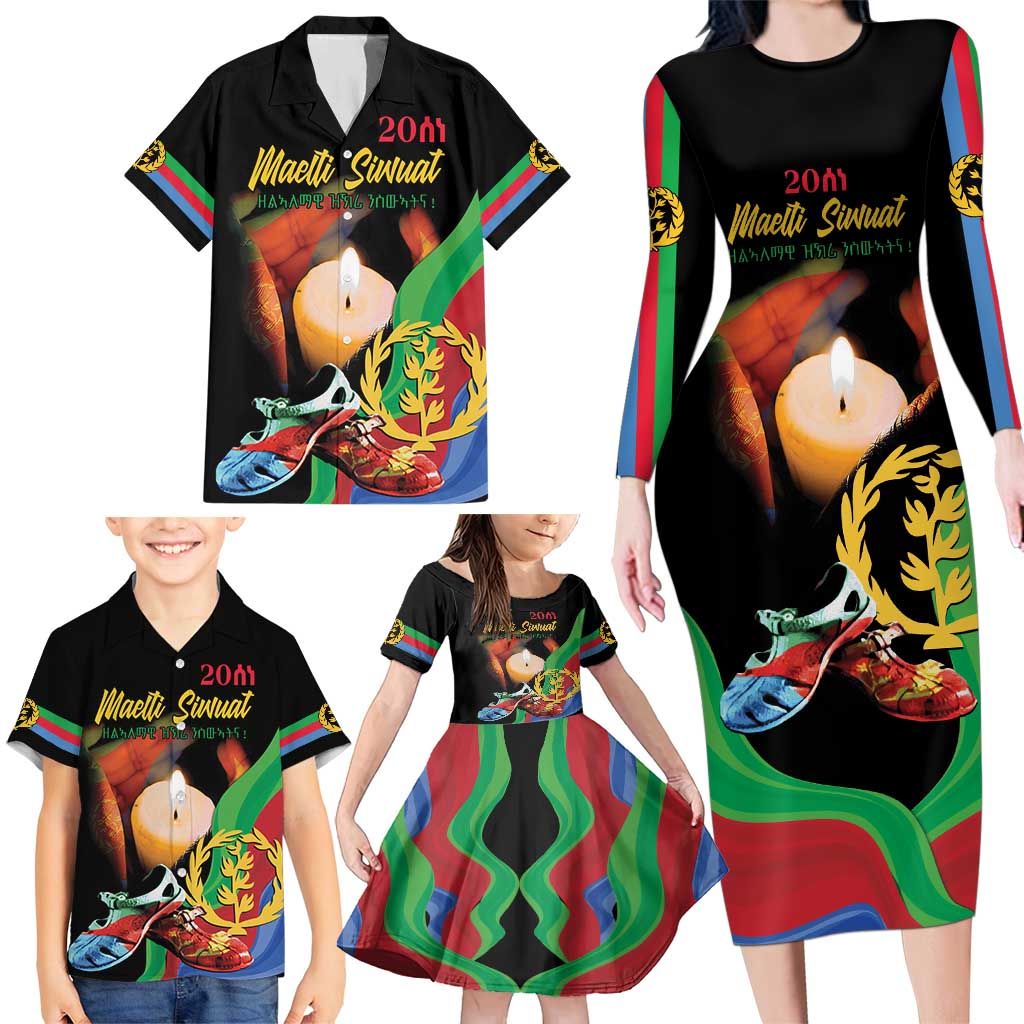 Personalized Eritrea Maelti Siwuat Family Matching Long Sleeve Bodycon Dress and Hawaiian Shirt Shida Shoes Glory To Our Martyrs Eritrea LT9 - Wonder Print Shop