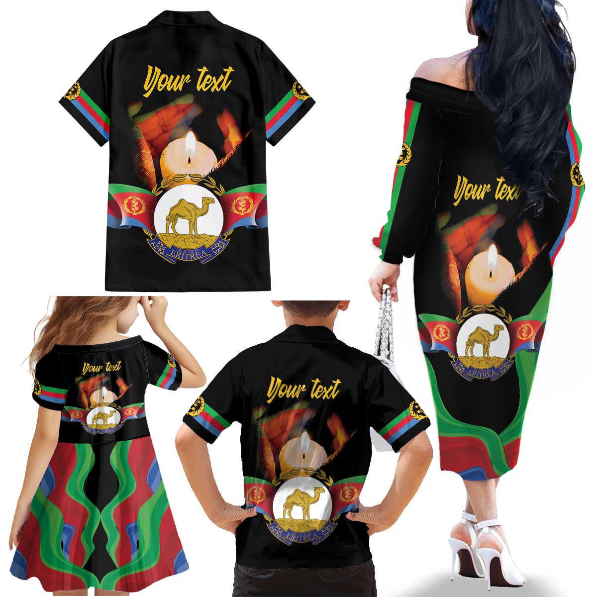 Personalized Eritrea Maelti Siwuat Family Matching Off The Shoulder Long Sleeve Dress and Hawaiian Shirt Shida Shoes Glory To Our Martyrs Eritrea - Wonder Print Shop