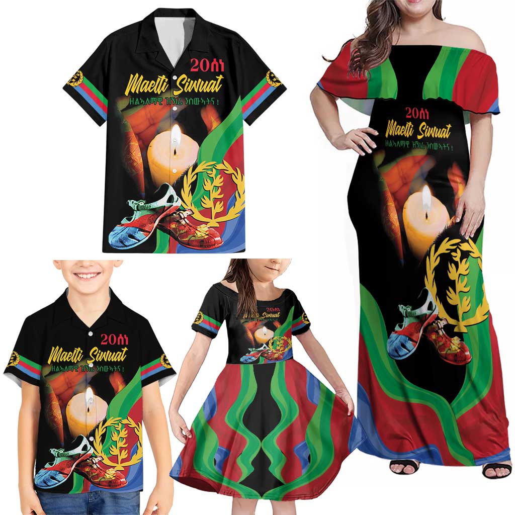 Personalized Eritrea Maelti Siwuat Family Matching Off Shoulder Maxi Dress and Hawaiian Shirt Shida Shoes Glory To Our Martyrs Eritrea LT9 - Wonder Print Shop