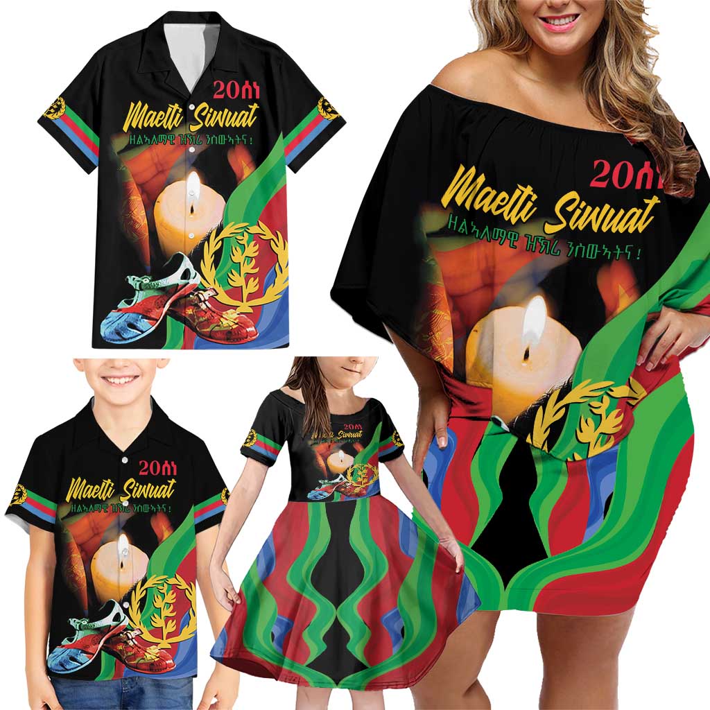 Personalized Eritrea Maelti Siwuat Family Matching Off Shoulder Short Dress and Hawaiian Shirt Shida Shoes Glory To Our Martyrs Eritrea LT9 - Wonder Print Shop