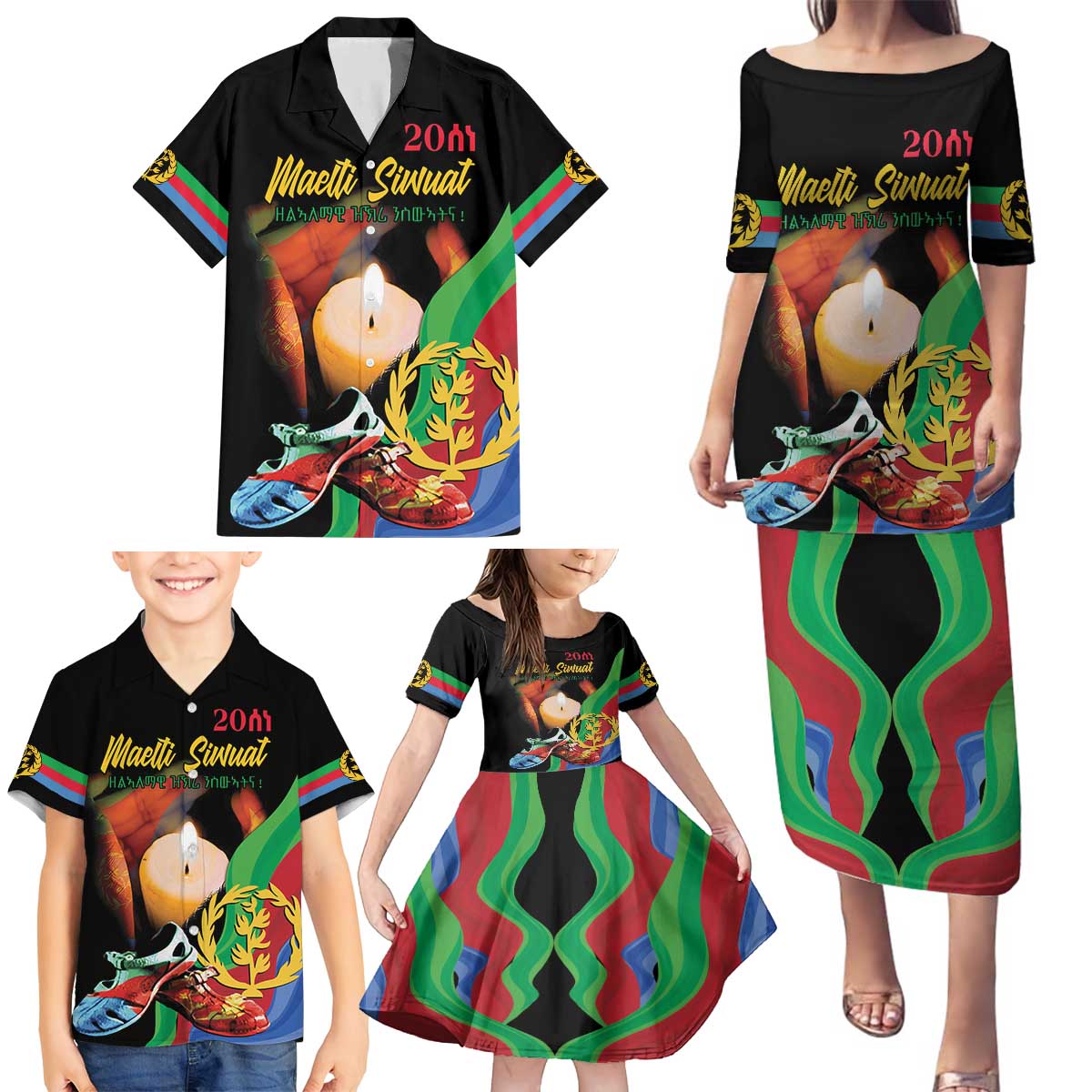 Personalized Eritrea Maelti Siwuat Family Matching Puletasi and Hawaiian Shirt Shida Shoes Glory To Our Martyrs Eritrea - Wonder Print Shop