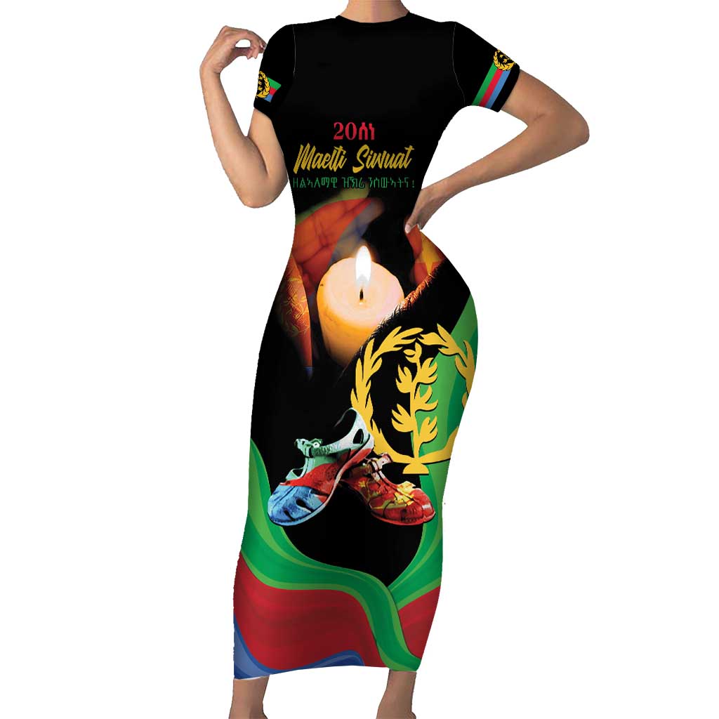 Personalized Eritrea Maelti Siwuat Short Sleeve Bodycon Dress Shida Shoes Glory To Our Martyrs Eritrea - Wonder Print Shop