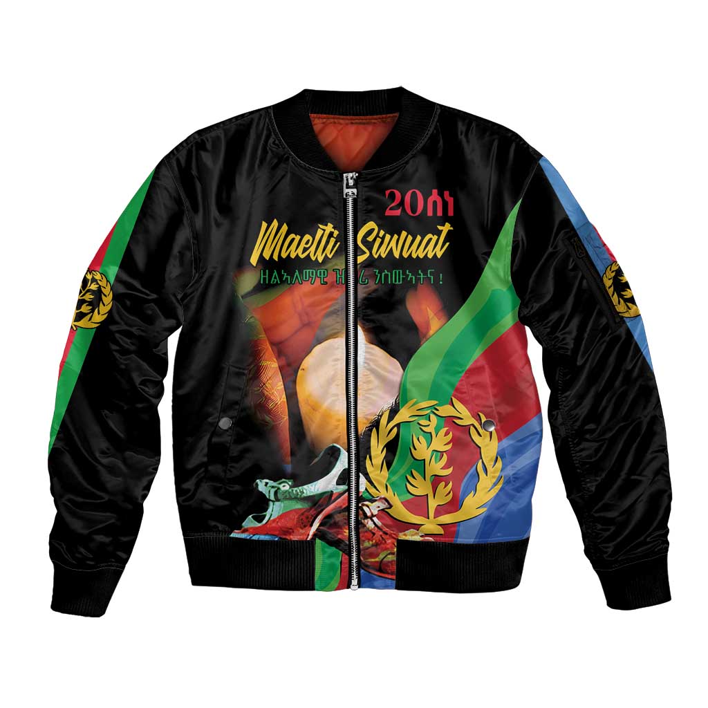 Personalized Eritrea Maelti Siwuat Sleeve Zip Bomber Jacket Shida Shoes Glory To Our Martyrs Eritrea - Wonder Print Shop