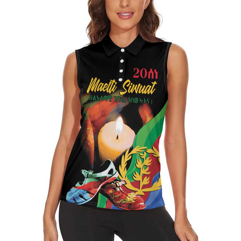 Personalized Eritrea Maelti Siwuat Women Sleeveless Polo Shirt Shida Shoes Glory To Our Martyrs Eritrea - Wonder Print Shop